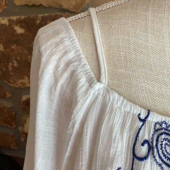 White Tunic Dress with Blue Embroidered Flowers - Picture 4 of 12